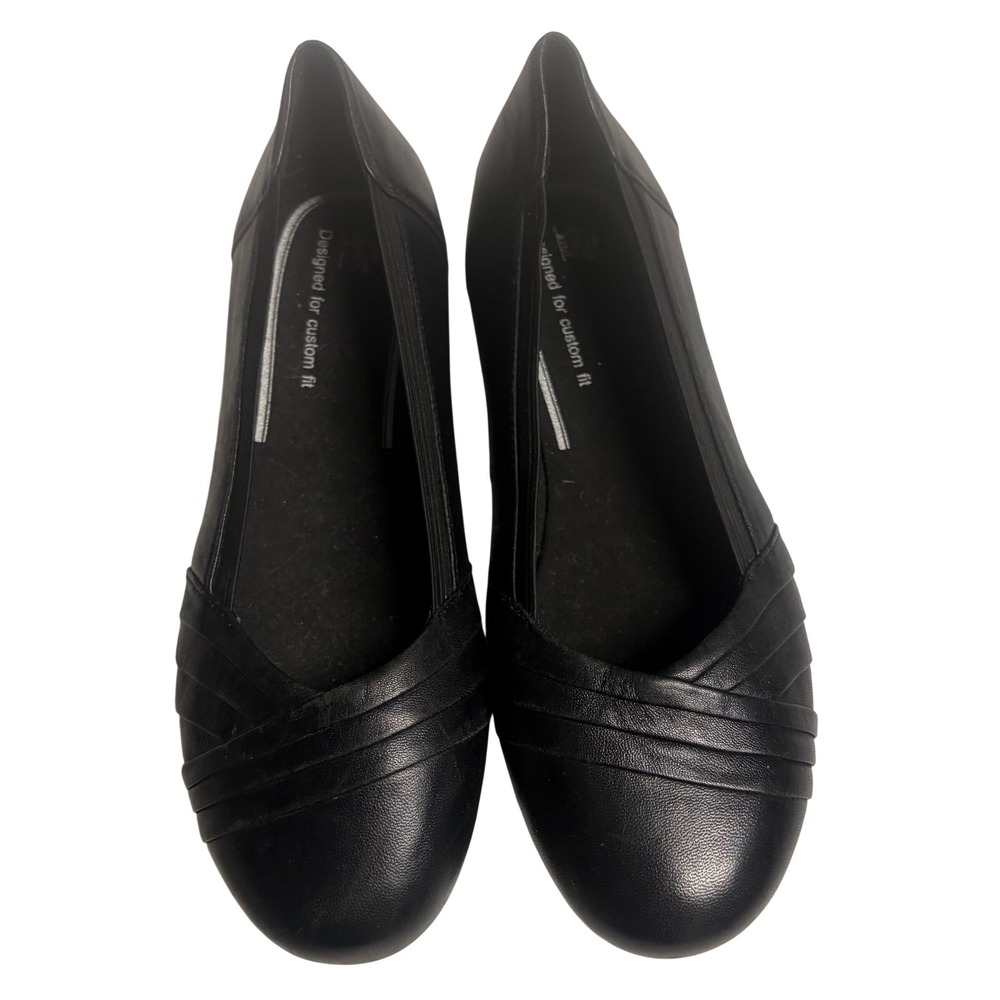 Abeo 24/7 Frankly Black Leather Pleated Ballet Flats Size 10M Comfort Shoe